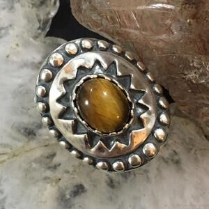 Carolyn Pollack Vintage Sterling Silver Oval Tiger Eye Decorated Ring For Women